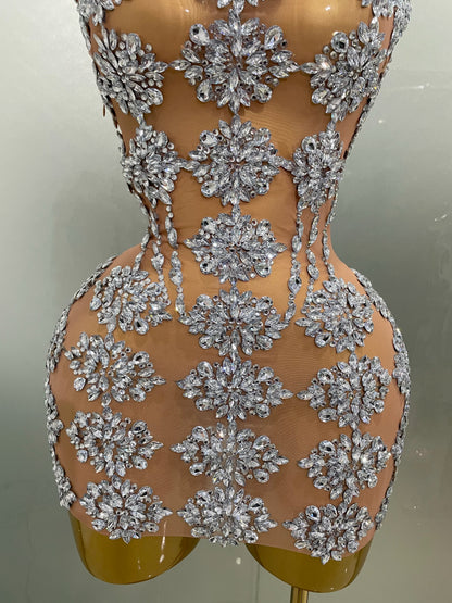 Luxury Sparkly Rhinestone Mesh Mini Dresses