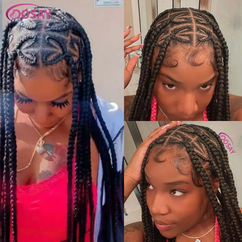 "On Sale"  Heart Box Braids Lace Wig 36 Inches Synthetic Lace Braided Wigs Cornrow Braids Lace Front Wigs For Black Women Clearance