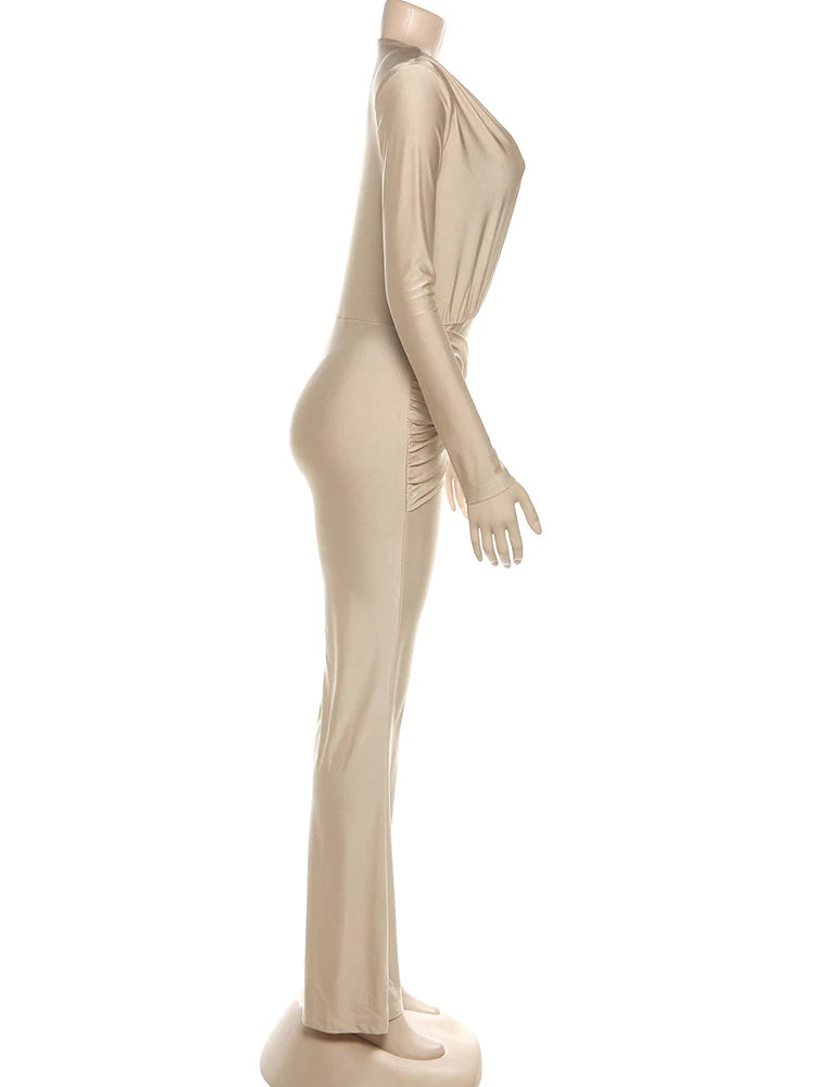 Deep v-Neck Full Sleeve Elegant Skinny Jumpsuit