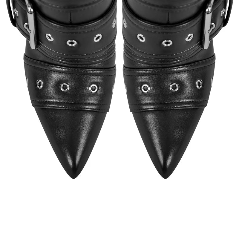 Mid-Calf Buckle Stiletto Boots