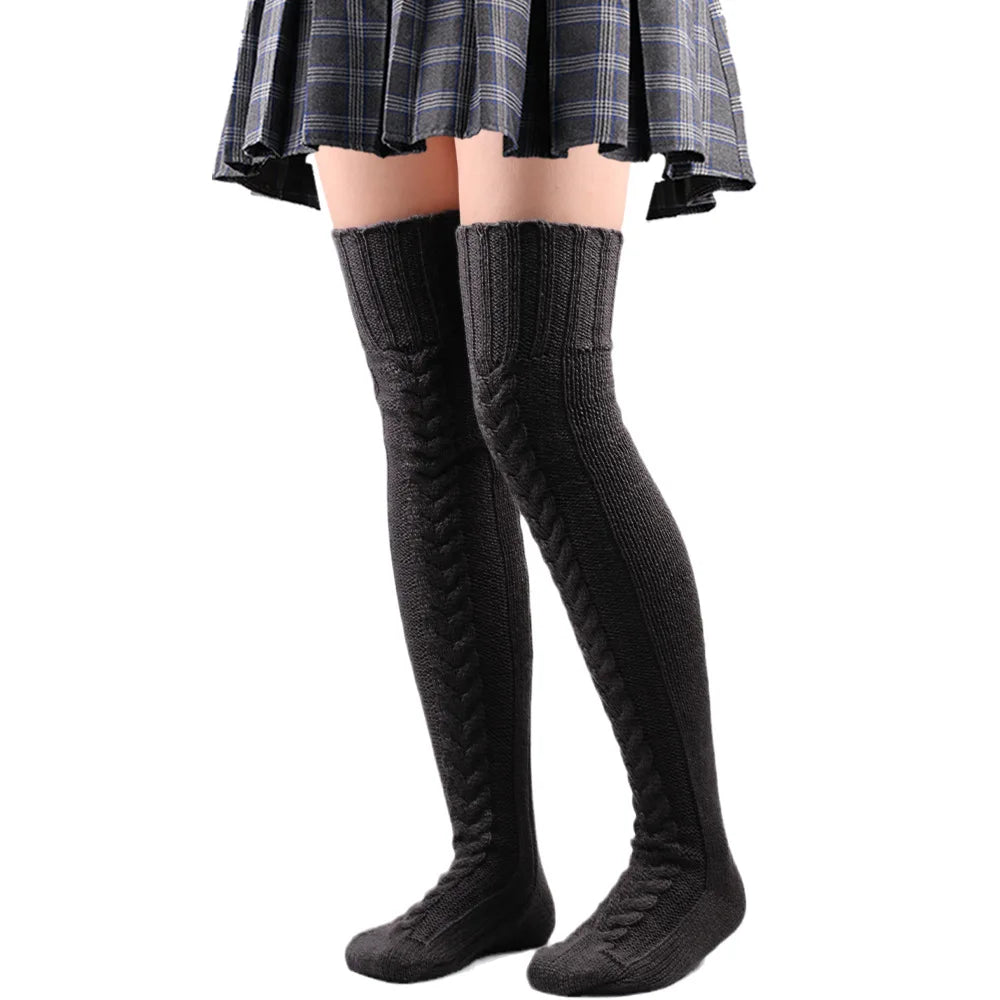 Women's Stockings Wool Foot Warmers Fashion Lady Stockings Cute Autumn Winter Solid Color Thigh-high Socks Acrylic Fibers