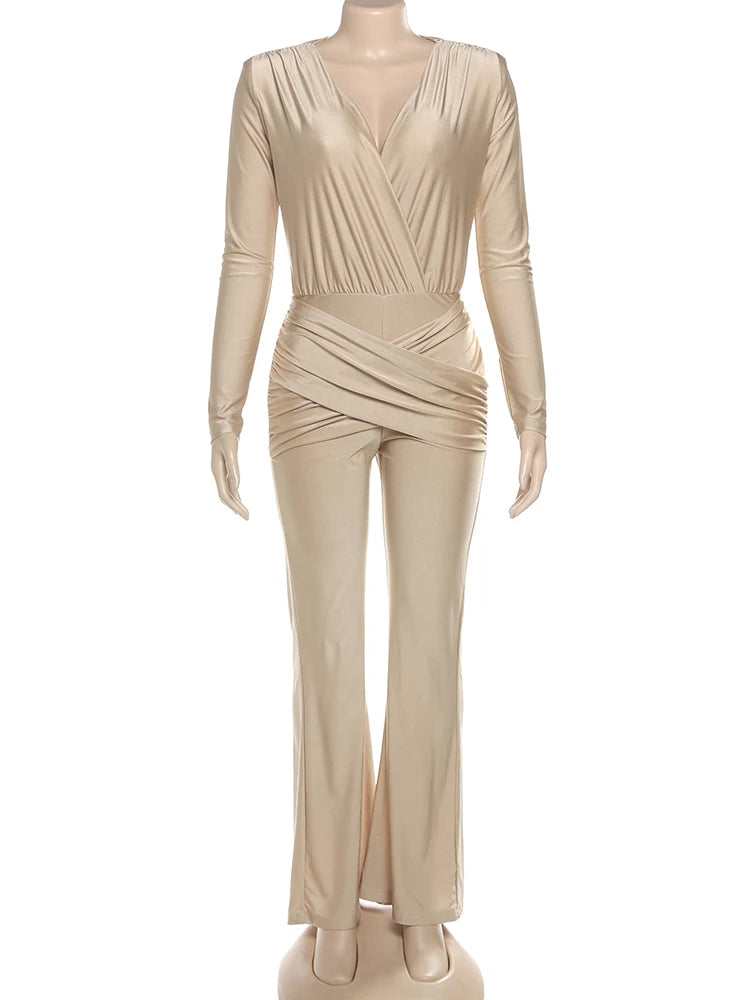Deep v-Neck Full Sleeve Elegant Skinny Jumpsuit