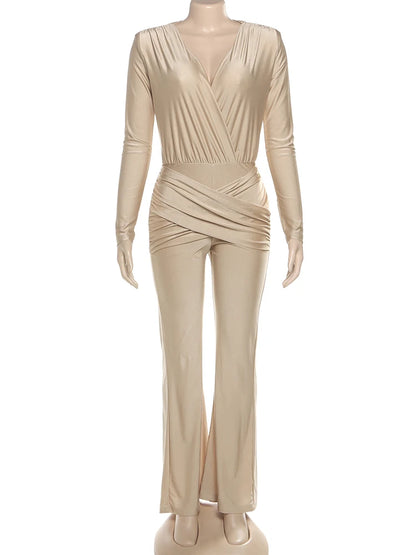 Deep v-Neck Full Sleeve Elegant Skinny Jumpsuit