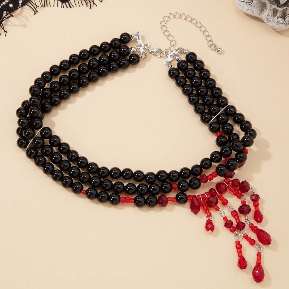 Halloween Gothic Imitation Pearl Blood Drop Necklace