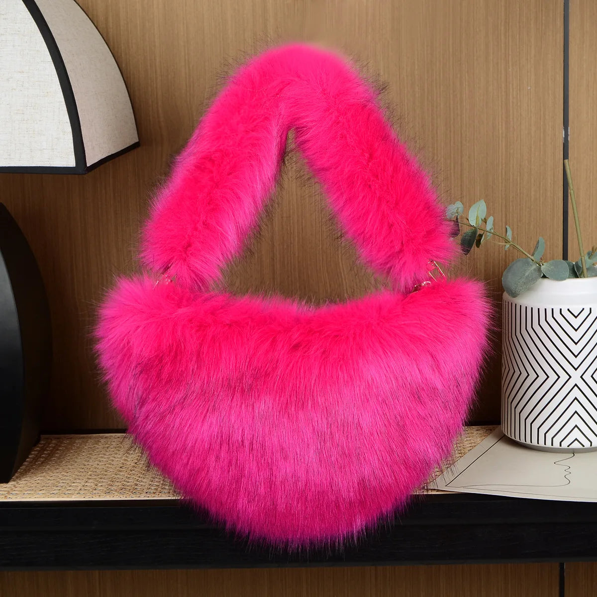 Trishanne Trendy Designer Soft Faux Fur Heart Shaped Shoulder Bags