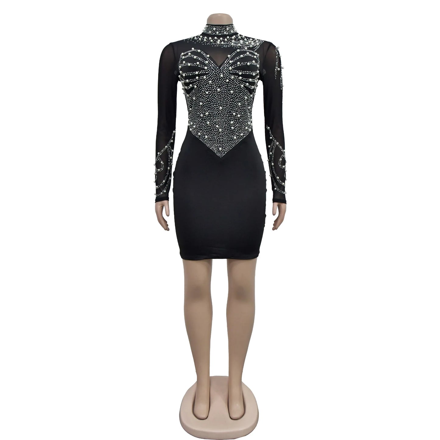 Terri Sheer Long Sleeve Beads Rhinestone Dress