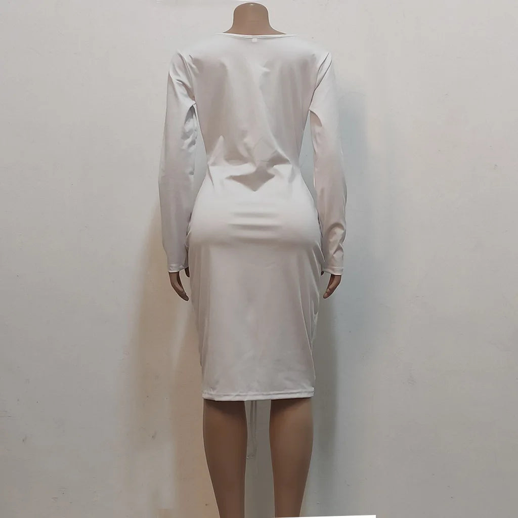 Big V-neck slightly wrinkled chest wrap dresses