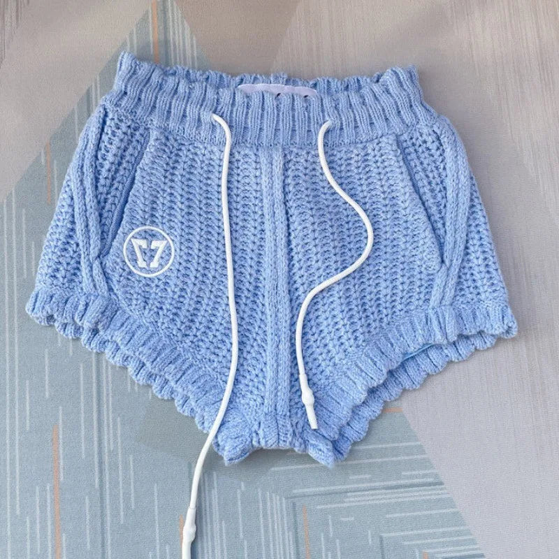 Knitted Zipper Letter Cropped Cardigan + Shorts Sets(2pcs.)