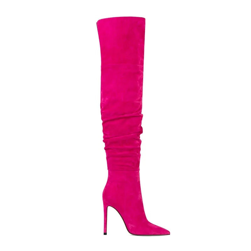 Tanya Suede Thigh High Boots Pointed Toe P