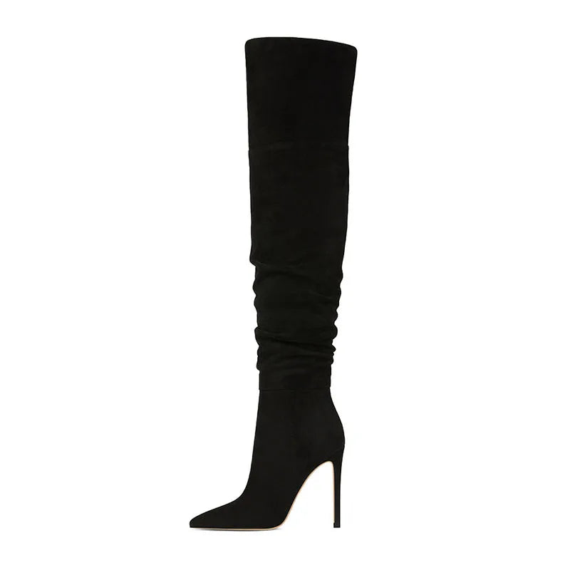 Tanya Suede Thigh High Boots Pointed Toe P