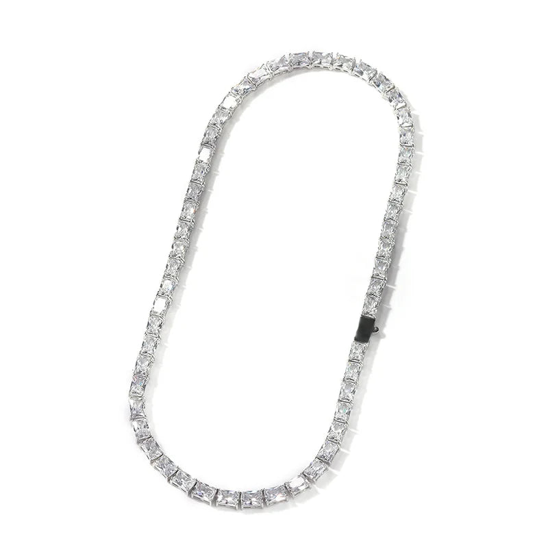 1 Row Square CZ Stone Tennis Link Chain Choker Necklace (Unisex)