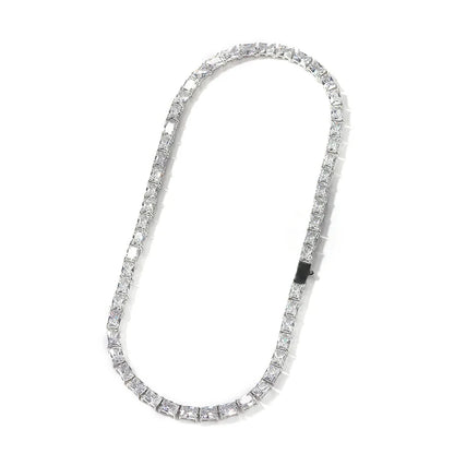 1 Row Square CZ Stone Tennis Link Chain Choker Necklace (Unisex)