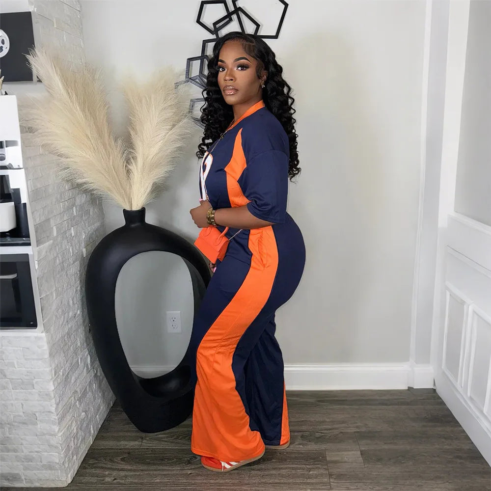 Jersey Tracksuit Short Sleeve Top + Pants Chic 2 Piece Sets