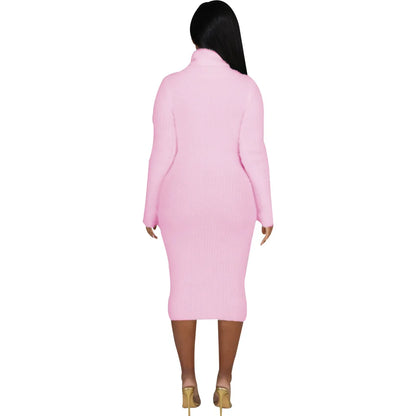 Solid color crew neck sweater dress JX5389