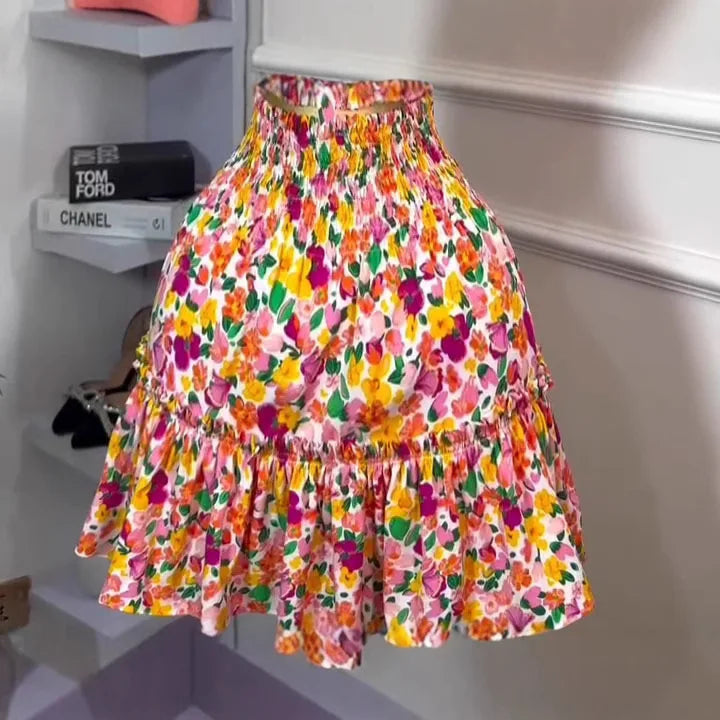 Bowknot Blouse + Ruched Mini Skirt Sets