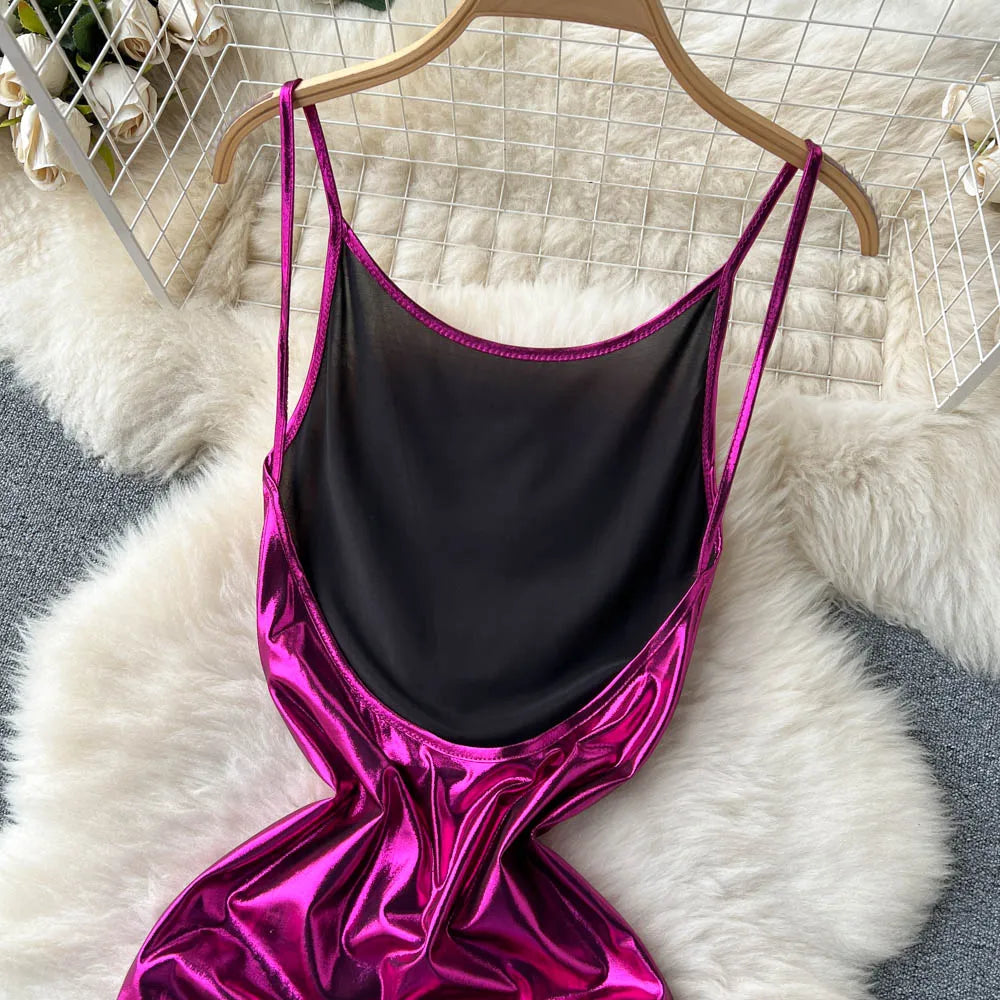 Shiny Satin Backless Maxi Dresses