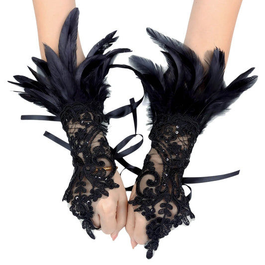 Daniella Feather Cosplay Lace Wrist Gloves (Furry Accessories)