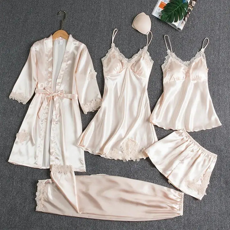 New style nightgown women's sleepwear sexy home wear bridesmaid dress long sleeved plus size five piece set hot selling bathrobe
