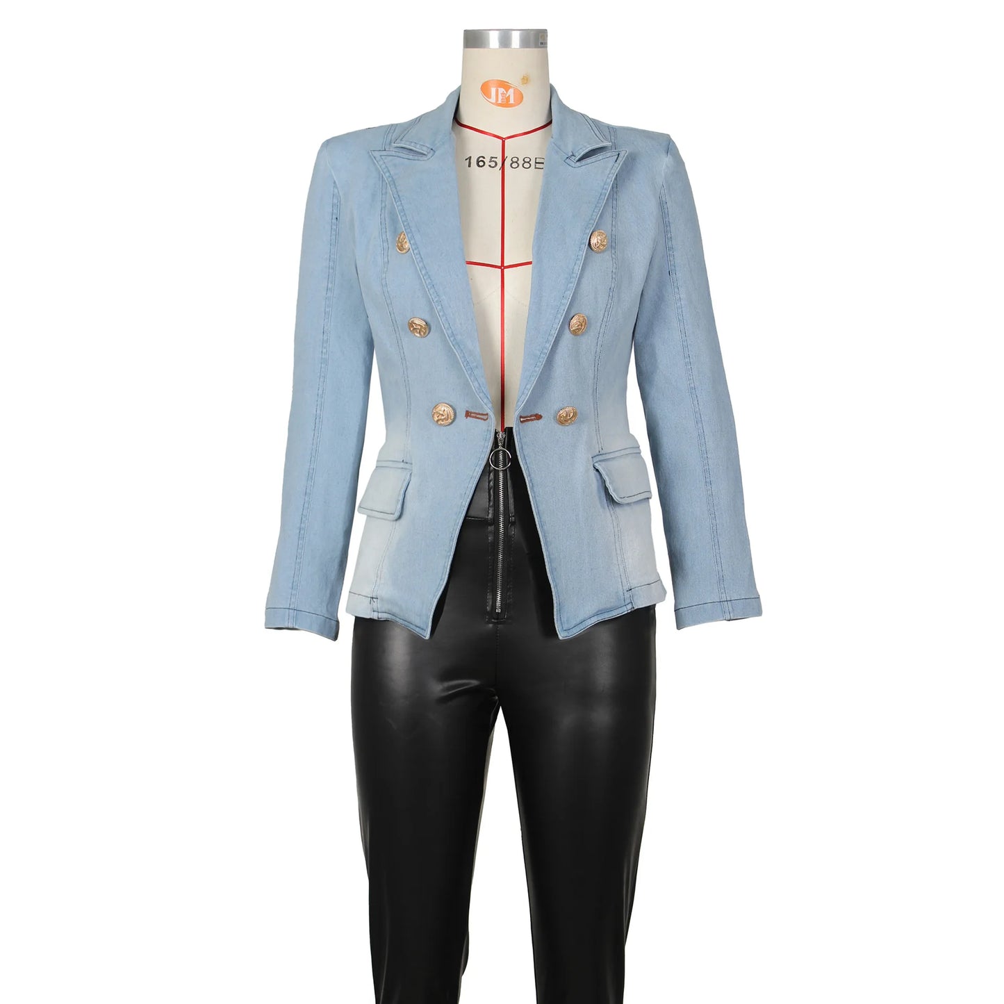 Kara Slim Long Sleeve Ripped Jacket Blazer (Denim)