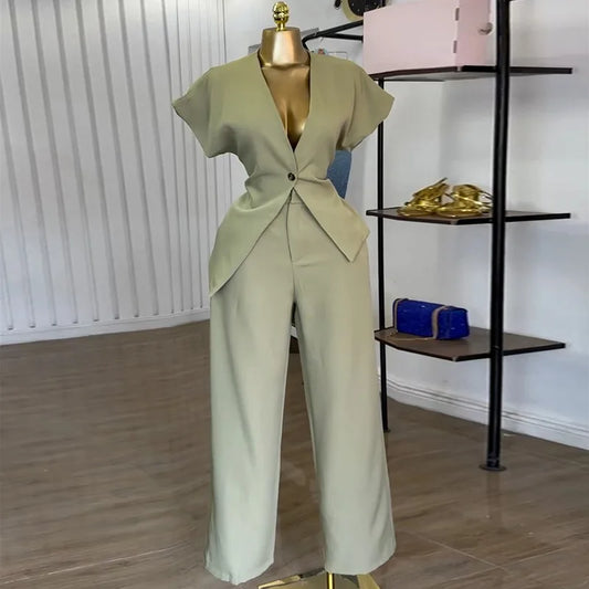 Single Button Blazer + Wide Leg Pant Sets