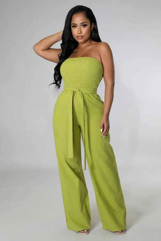 Casual Sleeveless Straight Belted Jumpsuits