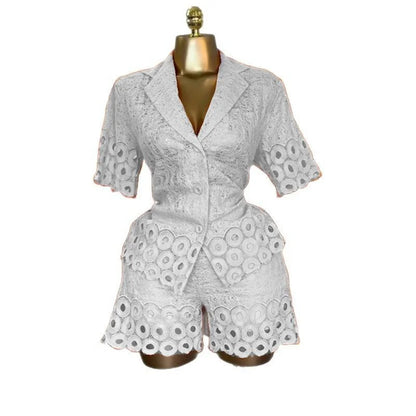Embroidery Half Sleeve Shirt + Shorts Suit Sets