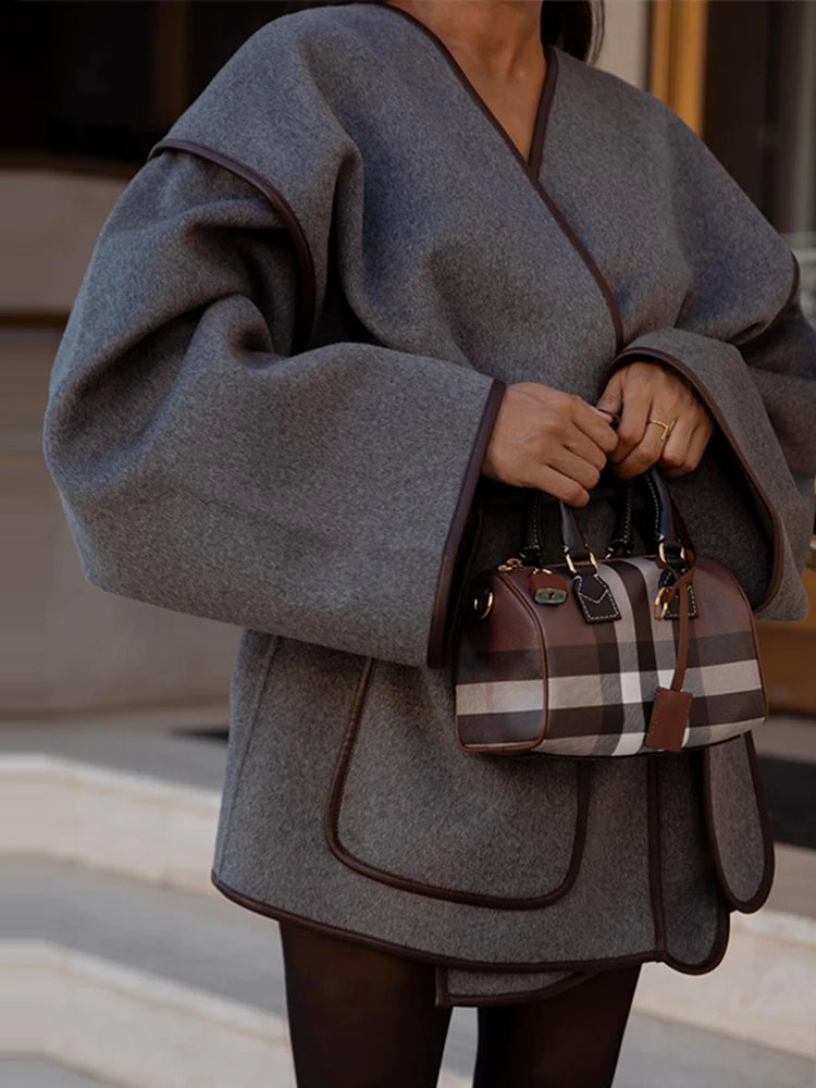 Vintage Grey Women's Coat with Belt