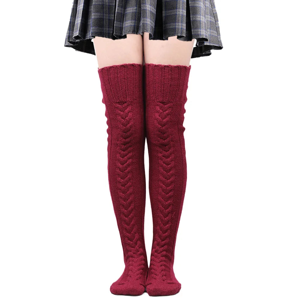 Women's Stockings Wool Foot Warmers Fashion Lady Stockings Cute Autumn Winter Solid Color Thigh-high Socks Acrylic Fibers
