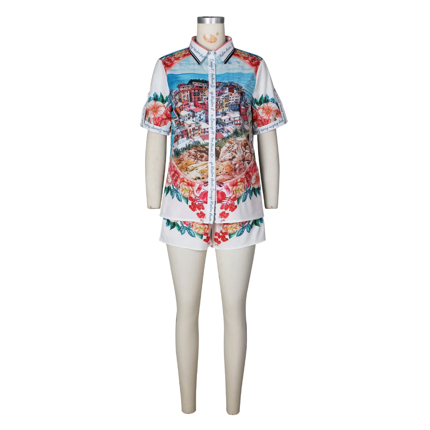 Elegant Printed Shirt Tops + Shorts Outfits