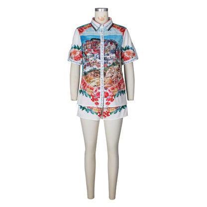 Elegant Printed Shirt Tops + Shorts Outfits