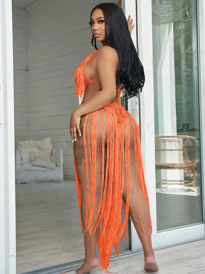 Knitted Tassel See Through Holiday Beach Bodysuits