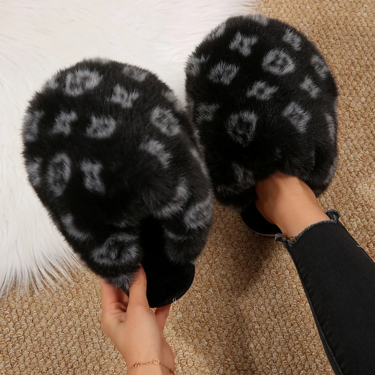 New Fluffy Luxury Designer Home Casual Fuzzy Shoes for Women