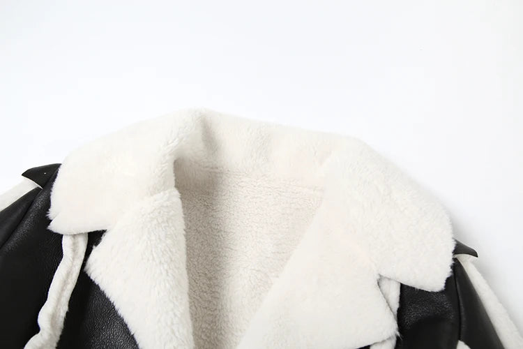 Furry Patchwork Women Crop Jacket Hipster Full Sleeve Open Stitch Hipster Streetwear Warm Outwear Basic Wild Coat