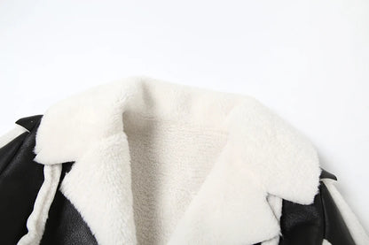 Furry Patchwork Women Crop Jacket Hipster Full Sleeve Open Stitch Hipster Streetwear Warm Outwear Basic Wild Coat