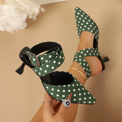 New Polka Dot Slip-On Buckle Strap Elegant Footwear for Women