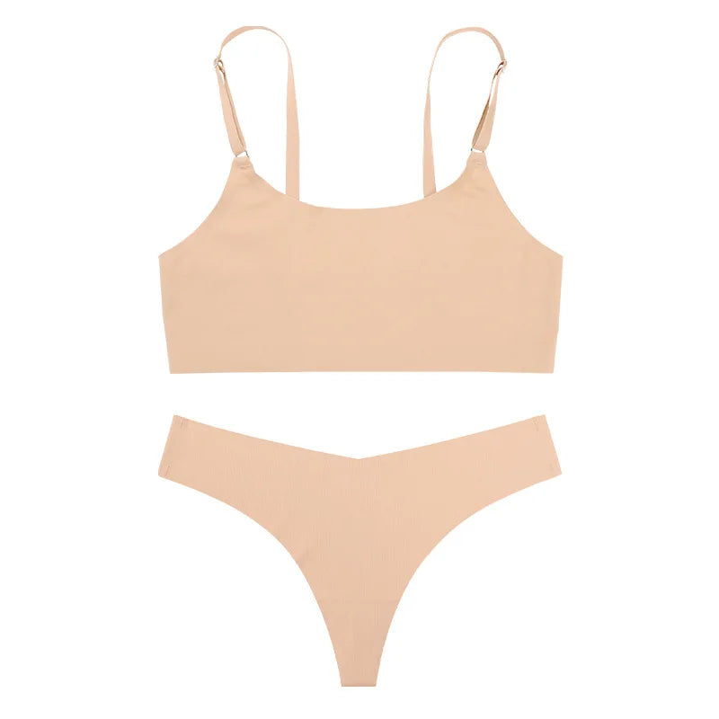 Seamless Thong Low Waist Panties Wire Free Bra Lingerie Set (1pc)