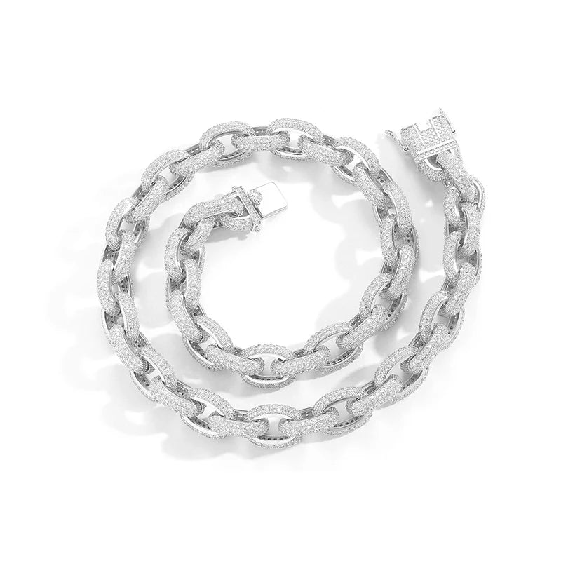 7"-24" Hip Hop 5A+ CZ Stone Paved Bling Iced Out O Shape Link Chain Necklaces (Gold Silver Color Gift)