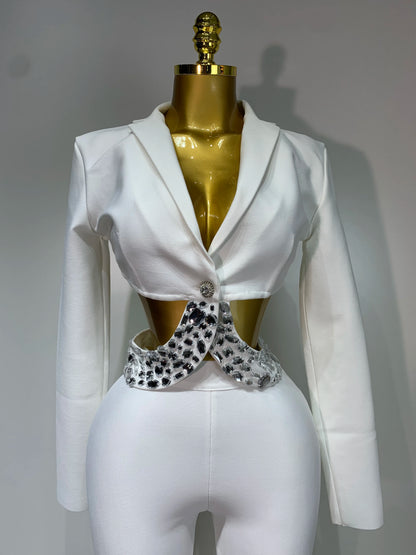 Long Sleeve Beading Bodycon Pant Bandage Sets