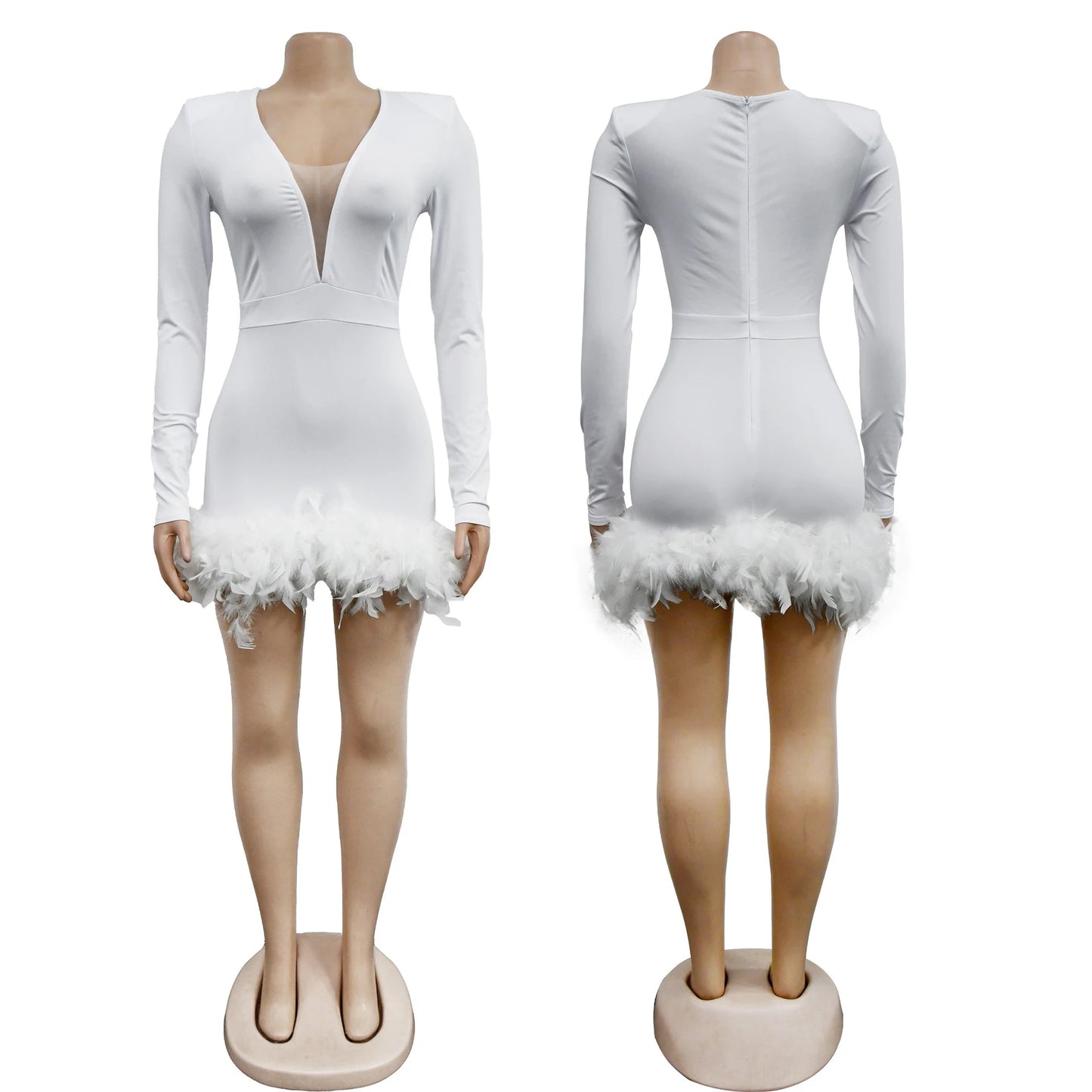 Zyla Long Sleeve Bandage Mini Dress (Feather)