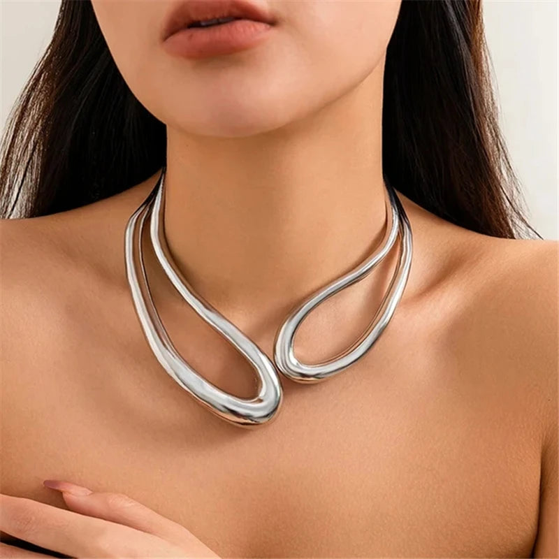 Desi Exaggerated Heavy Metal Open Necklaces for Women Retro Punk Accessories