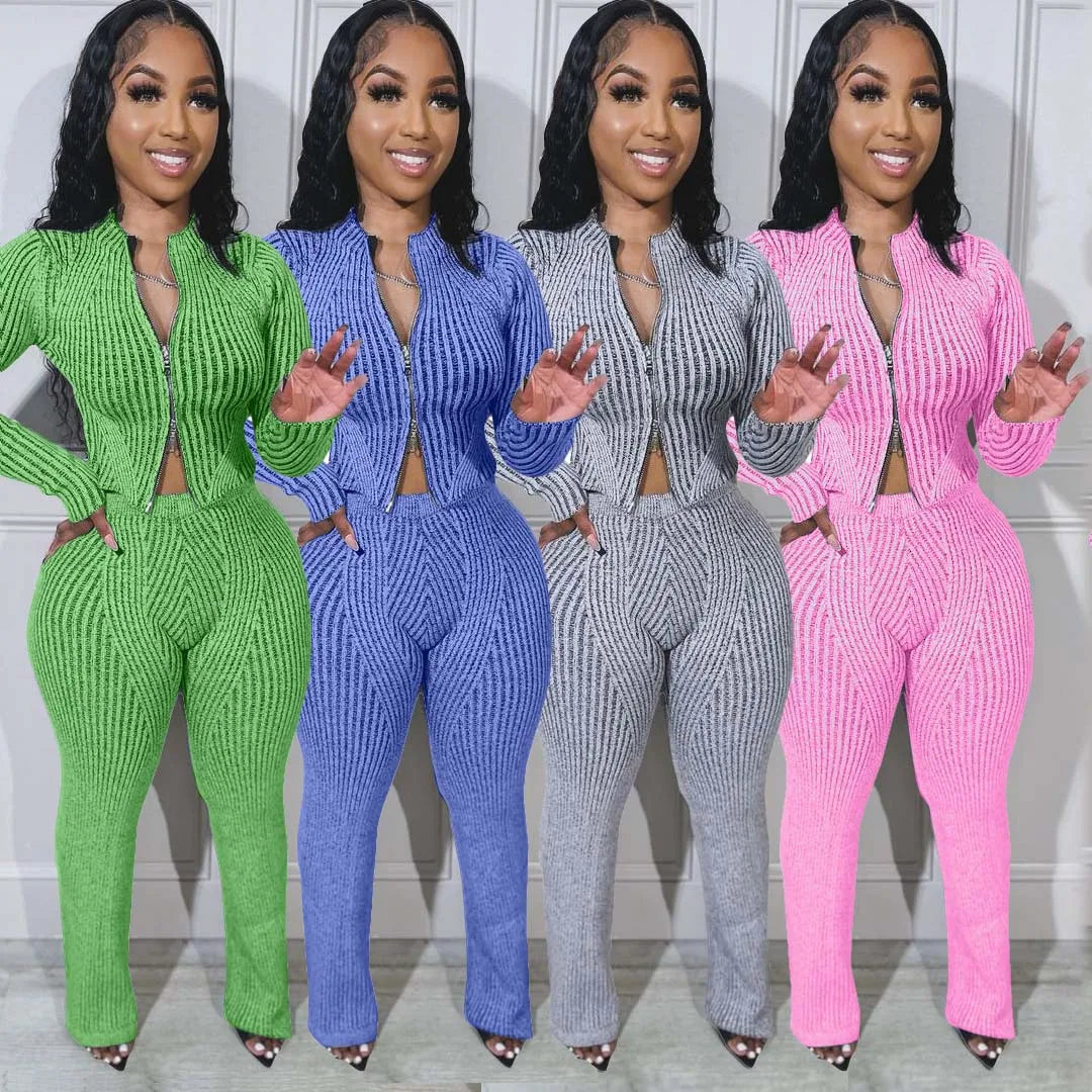 Nayeli Knitted Tops 2 Piece Pant Sweatsuits Sets (Tracksuit)