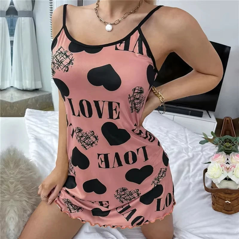 Spaghetti Strap Beautiful Love Print Nightgown