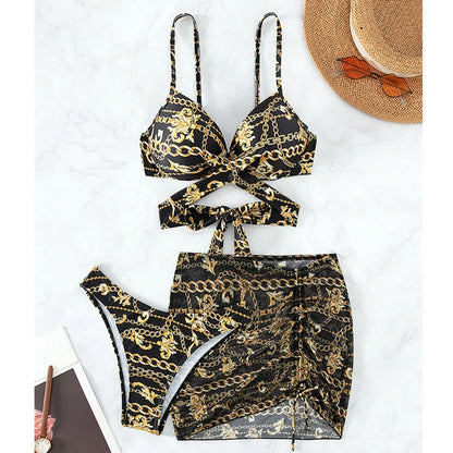 Chain Design Swimwear Push Up Female Swimsuit Bikini Sets