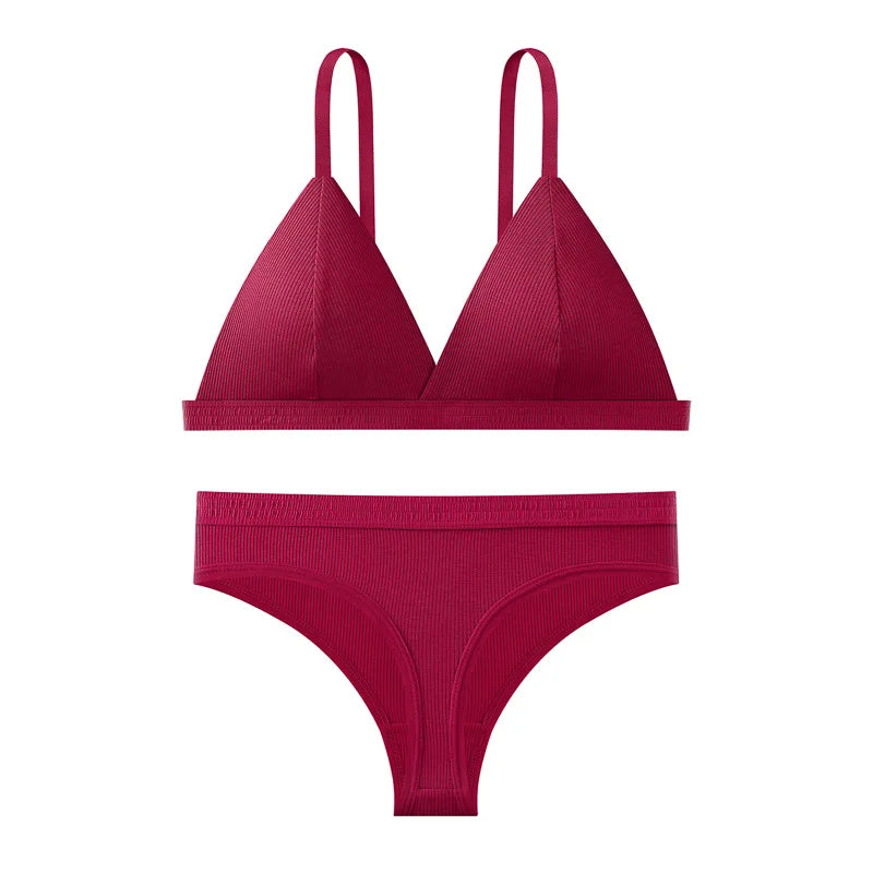 Push Up Bra Non-wire 1/3 Cup Bras + Thongs Lingerie Sets