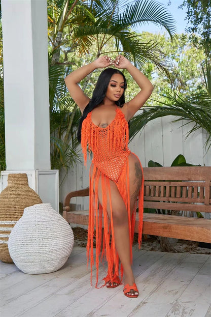 Knitted Tassel See Through Holiday Beach Bodysuits