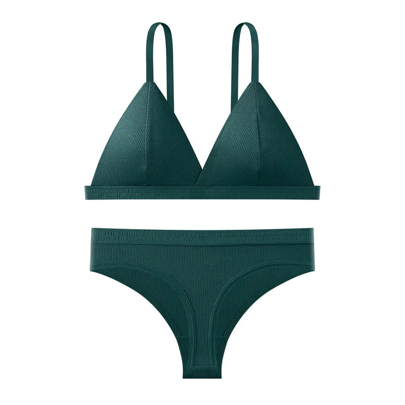 Push Up Bra Non-wire 1/3 Cup Bras + Thongs Lingerie Sets
