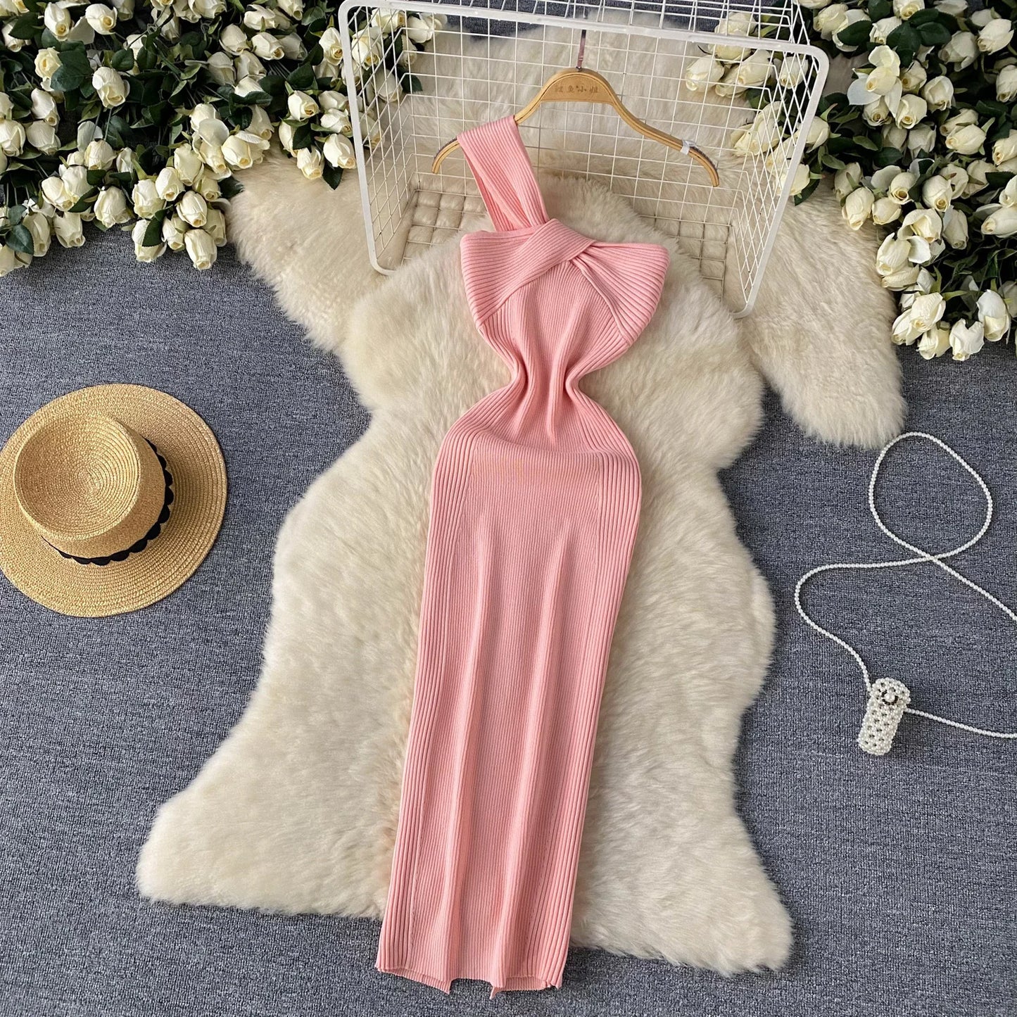 Single Shoulder Ink Knit Dress Backless Tank Striped Slim Bodycon Sundress Women Summer Beachwear Sexy Chic Vestidos