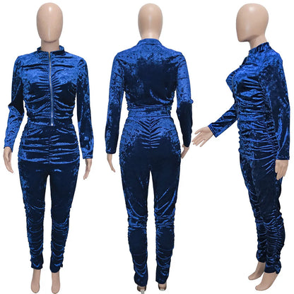 New Winter Fashion Zipper Tops + Slim Pencil Pant Sets