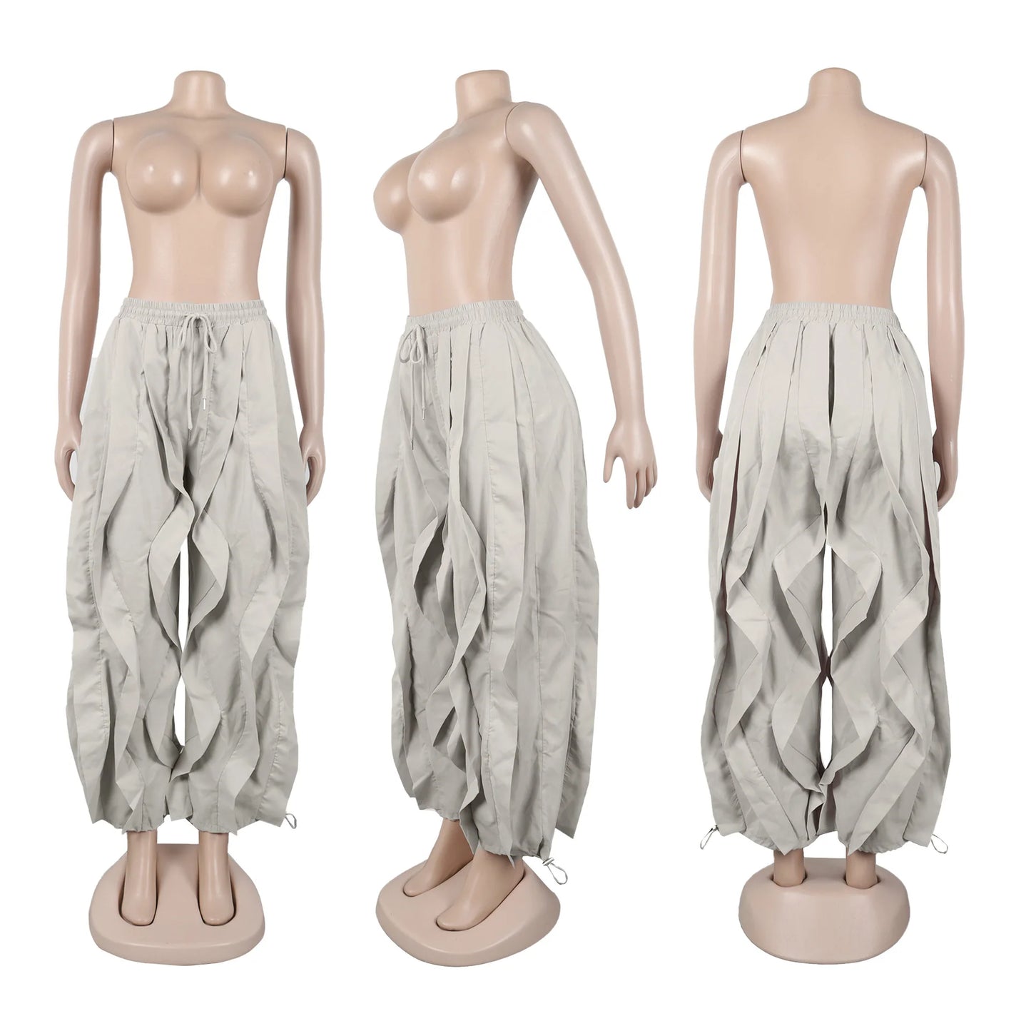 Ruched Lantern Sleeve Drawstring Patchwork Pants