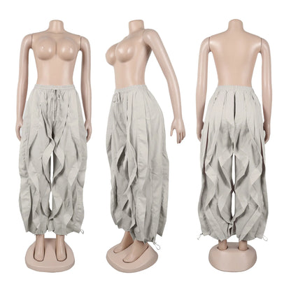 Ruched Lantern Sleeve Drawstring Patchwork Pants